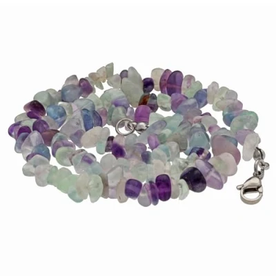 Afbeelding van Lebensquelle Plus fluoriet splinterketting edelsteen ketting 45 + 5 cm verlengkettinkje van 925 zilver karabijnsluiting, Roestvrij staal,