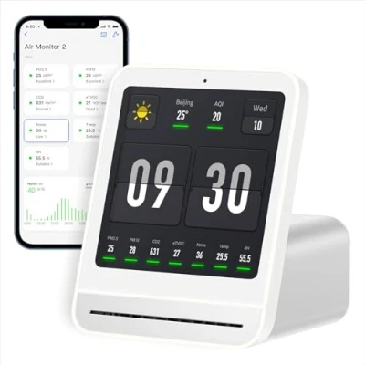 Afbeelding van Qingping Air Quality Monitor Gen 2, Indoor Detects PM2.5, CO2, PM10, Noise, Temperature and Humidity, New Upgraded Alarm Clock Function, Tester for Bedroom