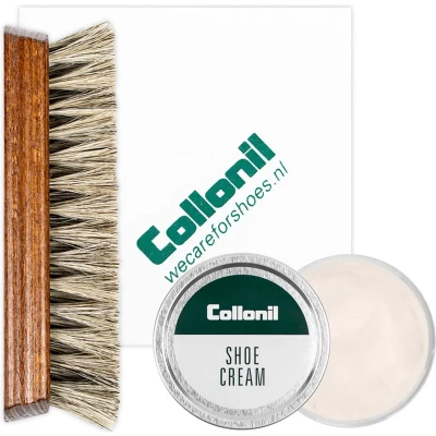 Afbeelding van Collonil Schoenpoets set 3 delig Shoe cream Poetsdoek Borstel Beige
