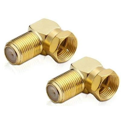 Afbeelding van conecto 90 graden hoekadapter F stekker naar bus, adapter voor het afbuigen van een connector verguld (2 stuks)