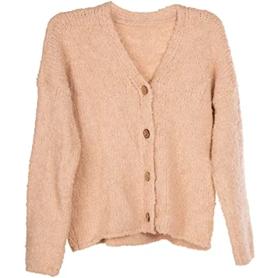 Afbeelding van styleBREAKER dames Bouclé gebreid vest met knoopsluiting, effen kleur, vest, one size 08010081, Kleur:Roos