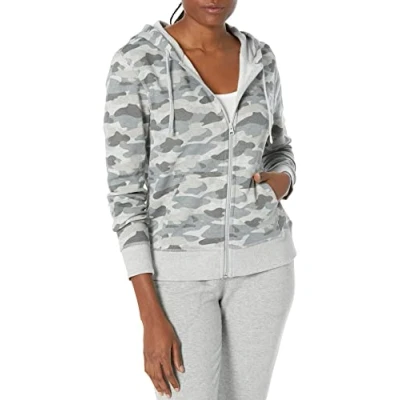 Afbeelding van Amazon Essentials Women&#039;s Fleecetrui van Franse badstof met volledige ritssluiting (verkrijgbaar in grote maten), Grijs Camo, XS
