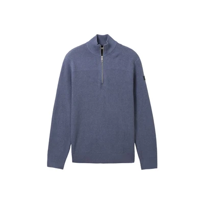 Afbeelding van TOM Tailor MIT Troyer Kragen Trui, Heren, Maat: 3XL, Vintage indigo blue melange