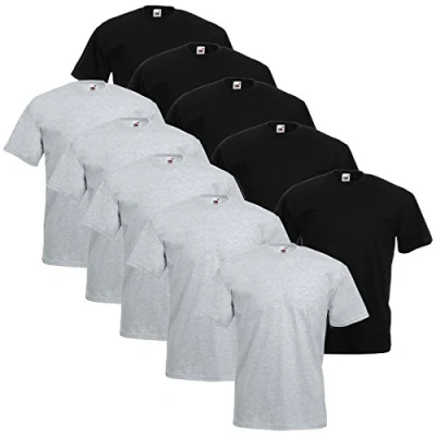 Afbeelding van Fruit of the Loom T shirt, met V hals, in verschillende maten en kleuren, 10 stuks, 5 zwart/5 grijs., XL