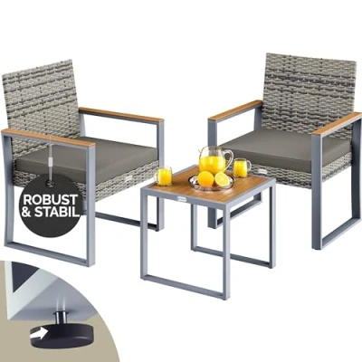 Afbeelding van Casaria Tuinset 1 Tafel 2 Stoelen Weerbestendig Acaciahout Grijs