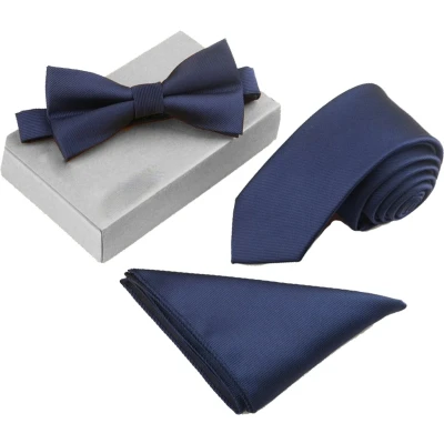 Afbeelding van stropdas inclusief vlinderdas en pochet Royal Line Donkerblauw strik heren