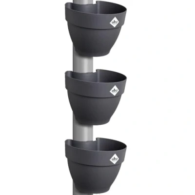 Afbeelding van Elho Vibia Campana Regenpijpbakje Bloempotten voor Regenpijp 100% Gerecycled Plastic Set van 3 Ø 21.6 x H 16.3 cm Antraciet