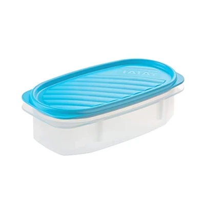 Afbeelding van Tatay Vershouddoos, vacuüm, 0,5 l capaciteit, flexibel drukdeksel, BPA vrij, geschikt voor magnetron en vaatwasser, blauw. Afmetingen: 18,4 x 9,7 6,1 cm
