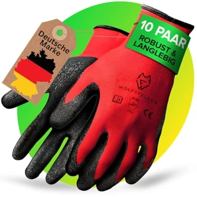 Afbeelding van WOLFSFELLER 10 paar robuuste en comfortabele handschoenen, werkhandschoenen voor heren, maat 10, dames, tuinhandschoenen monteurhandschoenen heren met latex