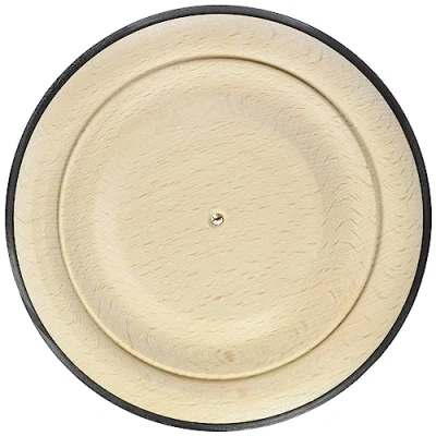 Afbeelding van Rayher 6122400 houten wiel, beuken natuur, onbehandeld, met zwarte rubberen banden, diameter 14 cm, boring 6 mm, wielen ring van rubber