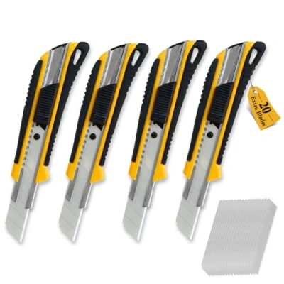 Afbeelding van CCLIFE 4 stuks cuttermessen 18 mm, tapijtmes met veiligheidsslot incl. 20 reservemesjes