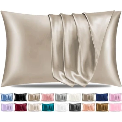 Afbeelding van Pamposh Satijnen zijden kussenslopen voor haar en huid, set van 2 standaardformaat met envelopsluiting (taupe, 4 (50 x 75 cm))
