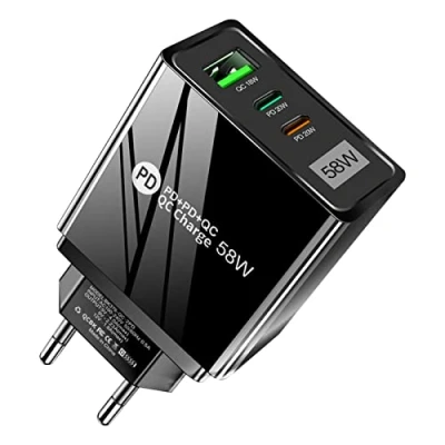 Afbeelding van HORJOR 58W 3 poorts USB C snellader, universele meervoudige oplader met PD en QC, stekker AC voedingsadapter voor iPhone, Samsung, iPad, Huawei, Xiaomi, Redmi, Google Pixel