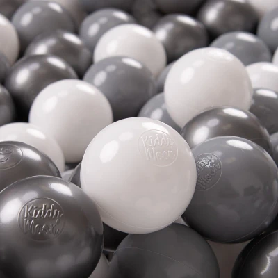 Afbeelding van KiddyMoon 100 ∅ 7cm kinderballen speelballen voor ballenbad baby plastic ballen made in eu, wit/grijs/zilver