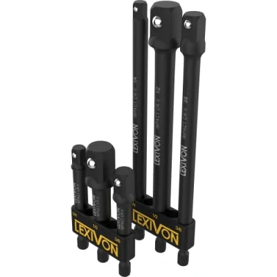 Afbeelding van LEXIVON 6 Delige Impact Grade Dop Adapter Set 3&quot; &amp; 6&quot; Expansie Bit met Houder 1/4&quot;, 3/8&quot;, en 1/2&quot; aandrijving, pas uw boormachine aan voor een slagmoersleutel hoog koppel (LX 105)
