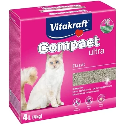 Afbeelding van Vitakraft Compact ultra, kattenbakvulling, klonterend strooisel, schoon en eenvoudig te verwijderen (1 x 4 kg)