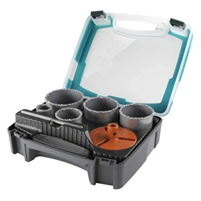 Afbeelding van wolfcraft Set boorkrooninzetstukken, bestrooid met hardmetaal, 7 dlg. I 3464000 Voor metselwerk en steen, Ø 33 83 mm, snijdiepte 55 mm