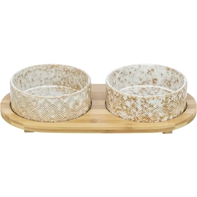 Afbeelding van Trixie Set Voerbak / Waterbak Keramiek Bamboe Wit Natuur 2X800 ML 39X8X20 CM