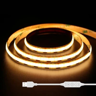 Afbeelding van GINGSOW Usb COB ledstrip, 5 V, warmwit, 2700 K, 2 m, 640 leds, dimbaar, CRI80+ tv achtergrondverlichting, flexibele led strip, vloerlamp voor keuken, thuis, doe het zelf verlichting