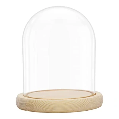 Afbeelding van Belle Vous Glazen Stolp Pot met Blank Houten Basis 16,2 cm Hoog Doorzichtig Decoratieve Tafeltop Display Bak Tray voor Fee Lichten, Kopstukken en Antieke Items
