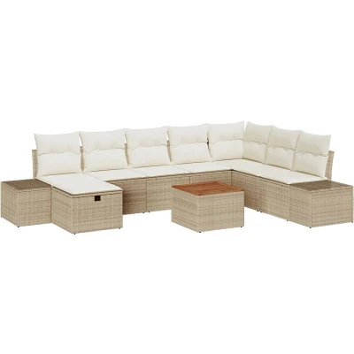 Afbeelding van vidaXL Tuin Sofa Set van 9 Beige Rattan, Polyester