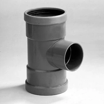 Afbeelding van Dyka T stuk met 2x mof en 1x lijmmof 88 manchetverbinding klasse 41 PVC grijs keurmerk BRL52100 125 x 50mm
