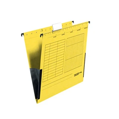 Afbeelding van Origineel Falken 5 stuks hangmap UniReg. Made in Germany. Gemaakt van gerecycled karton voor DIN A4 met linnen kikkers geel ideaal losbladige archivering het kantoor
