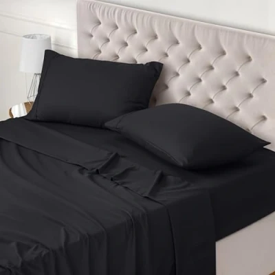 Afbeelding van Utopia Bedding 4 Delig Beddelakenset (Voor Beddenmaat 150x200 cm, Zwart) Polyester Microvezel Stof 1 Hoeslaken &amp; Vlakke laken met 2 Kussenslopen
