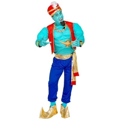 Afbeelding van Widmann Aladdin Kostuum Geheel Tot Uw Dienst Geest Man Blauw, Rood Large Carnavalskleding Verkleedkleding