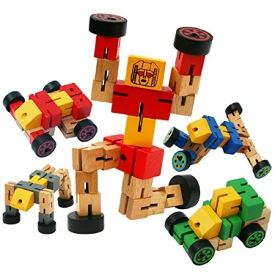 Afbeelding van TOWO Houten Transforming Vehicle Robot transfigureert Toys for Travel Speelgoed van de Bouw Building set 3 jaar oude Jongens Meisjes Holiday Red Color