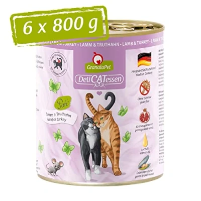 Afbeelding van GranataPet Delicatessen Lam &amp; kalkoen, 6 x 800 g, natvoer voor katten, kattenvoer fijnproevers, voer zonder granen en toegevoegde suikers