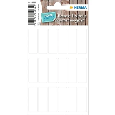 Afbeelding van HERMA 15662 Multifunctionele etiketten, 108 stuks, 12 x 34 mm, 18 per vel, zelfklevend, huishoudelijke etiketten om te beschrijven, mat, blanco papier, zelfklevende wit