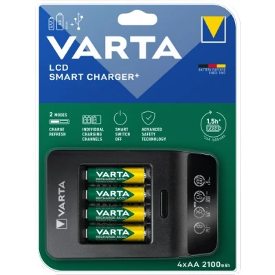 Afbeelding van Varta oplaadbare batterij NiMH, universele oplader, LCD Smart Charger+ incl. batterijen, 4x Mignon, AA, 2100mAh, USB