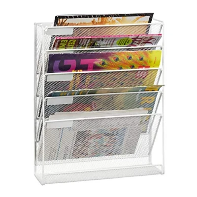 Afbeelding van Relaxdays tijdschriftenrek muur, A4 formaat, 5 vakken, metaal, documentenhouder HxBxD 40.5 x 32.5 10.5 cm, wit