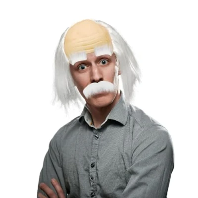 Afbeelding van XNIVUIS 3 stuks opa pruikenset, kostuum, pruik met kale kop, halfgladde pruik, wetenschapper, professor, snor voor feest, cosplay, carnaval, Halloween (3 stuks)
