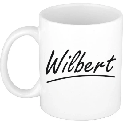 Afbeelding van Wilbert voornaam kado beker / mok sierlijke letters gepersonaliseerde met Naam mokken