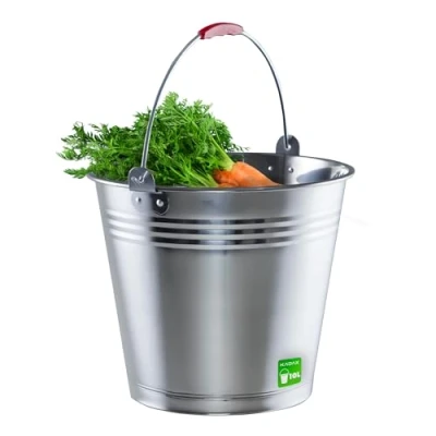 Afbeelding van KADAX Zink emmer voor het opbergen, wateremmer van hoogwaardig roestvrij staal, robuuste tuinemmer, mortelemmer, poetsemmer, container gieten planten (10 liter)