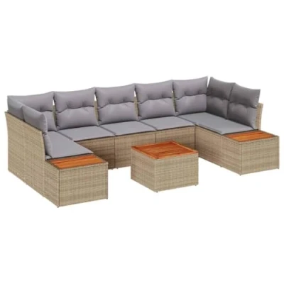 Afbeelding van vidaXL Tuinbank Set met kussen opslag 8 pcs Beige Poly rattan