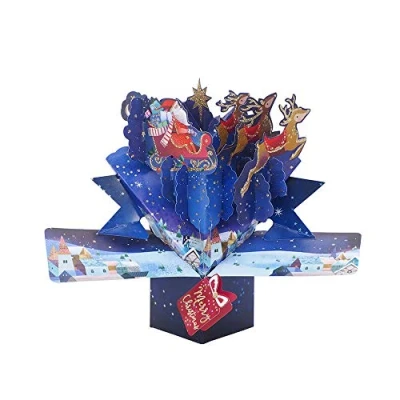 Afbeelding van 3D Pop up Wenskaart met envelop Merry Christmas Santa in the Sky