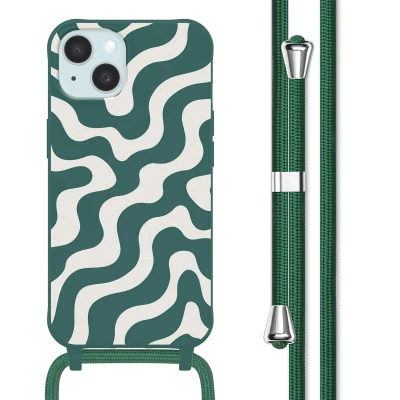 Afbeelding van Apple iPhone 15 Hoesje Siliconen en TPU (zacht) imoshion Softcase/Koordhoesje/Backcover Petrol Green Groovy Telefoonhoesje