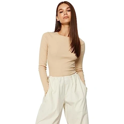 Afbeelding van Trendyol Kaki Geribde, Aansluitende Katoenen Stretchy Gebreide Blouse Met Ronde Hals Twoaw24Bz00066
