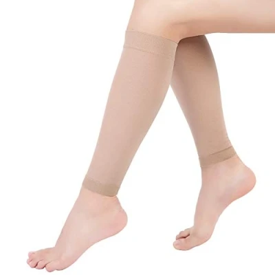 Afbeelding van Kuitcompressiesokken, voetloze compressiekousen met medische gradiëntcompressie, 20 30 mmHg steunkousen op kuithoogte voor scheenbeenspalk, spataderen, oedeem, dames en heren