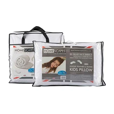Afbeelding van HOMESCAPES Ganzenveren &amp; donzen kinderdekbed en kussenset 4,5 TOG hypoallergeen anti huisstofmijtvulling zomerdekbed: 120x150 cm Kussen: 40 x 60 Zachte Medium stevigheid, wasbaar thuis,
