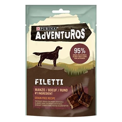 Afbeelding van Purina Adventuros High Meat Filets Snack Honden Rijk aan rundvlees, 7 verpakkingen van 70 g, 1 stuk (7 stuks)
