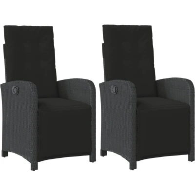 Afbeelding van Tuinstoelen 2 st verstelbaar met voetensteun poly rattan zwart
