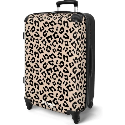 Afbeelding van NoBoringSuitcases.com® Koffer groot Rolkoffer lichtgewicht Beige met zwarte panterprint Reiskoffer 4 wielen Grote trolley XL 20 kg bagage