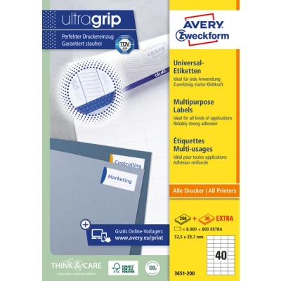 Afbeelding van Etiket Avery Zweckform 3651 200 52.5x29.7mm wit 8000stuks