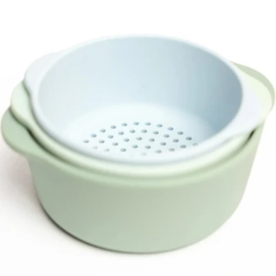 Afbeelding van Inspire My Play Stapelbare siliconen bakjes en zeef, perfect accessoire voor sensorische PlayTray, Tuff Tray, speelgoed vroege ontwikkeling activiteiten, 3 delig, groen