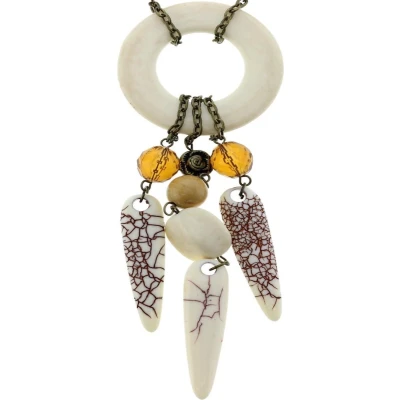 Afbeelding van Behave Lange antiek goudkleurige ketting met kralen, rozen en ronde hanger