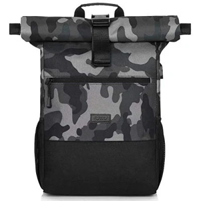Afbeelding van Rolltop Rugzak voor dames en heren,Laptoprugzak 17,3 inch laptop,dagrugzak waterdicht anti diefstal,Schoolrugzak tienermeisjes jongens met USB oplaadpoort werk,universiteit,reizen,sportrugzak (ZwartCamouflage 26L)
